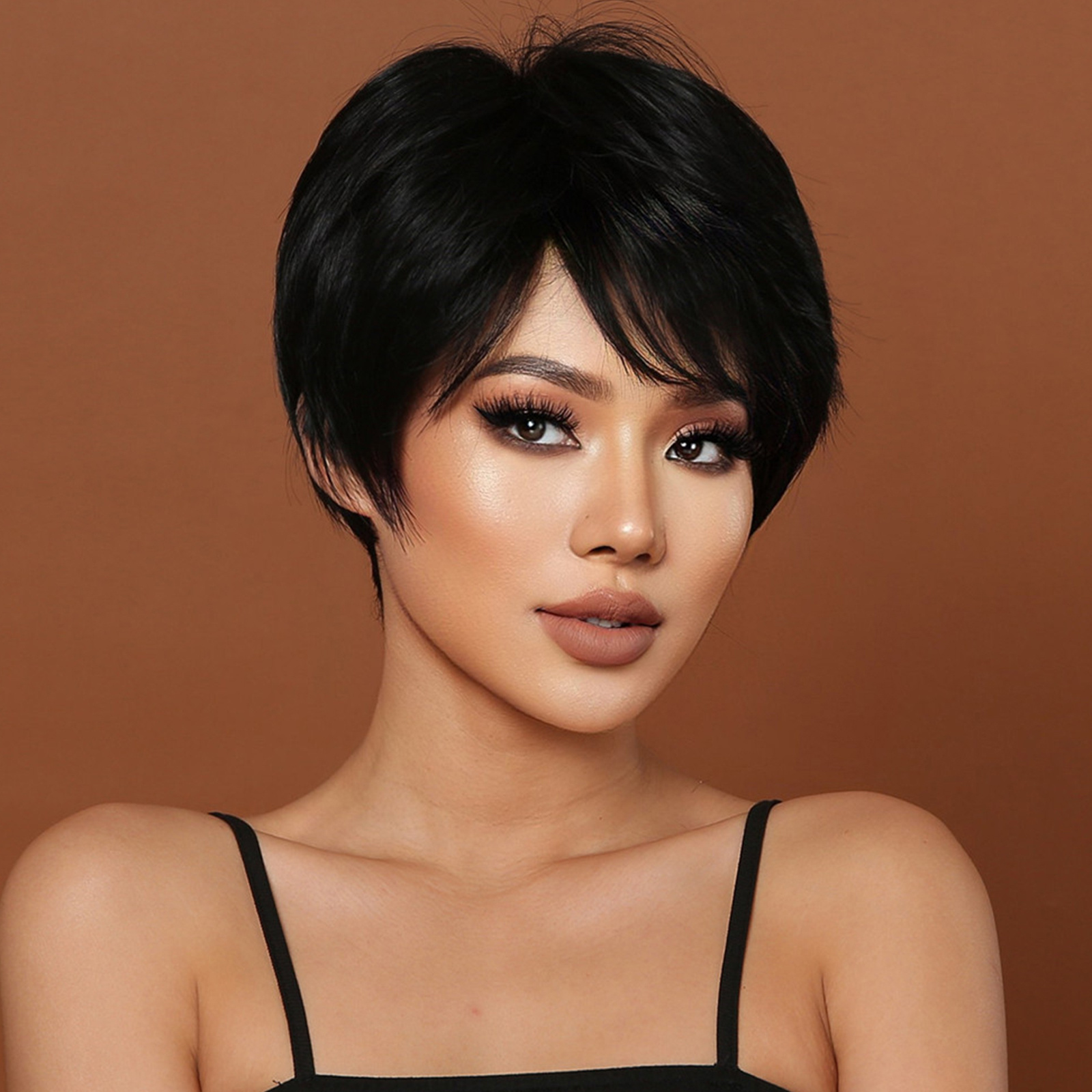 Short Black Bob Wigs Full Bangs Natural Looking Synthetic - Temu