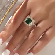large square emerald glass white zircon plated 18k yellow gold ring details 0