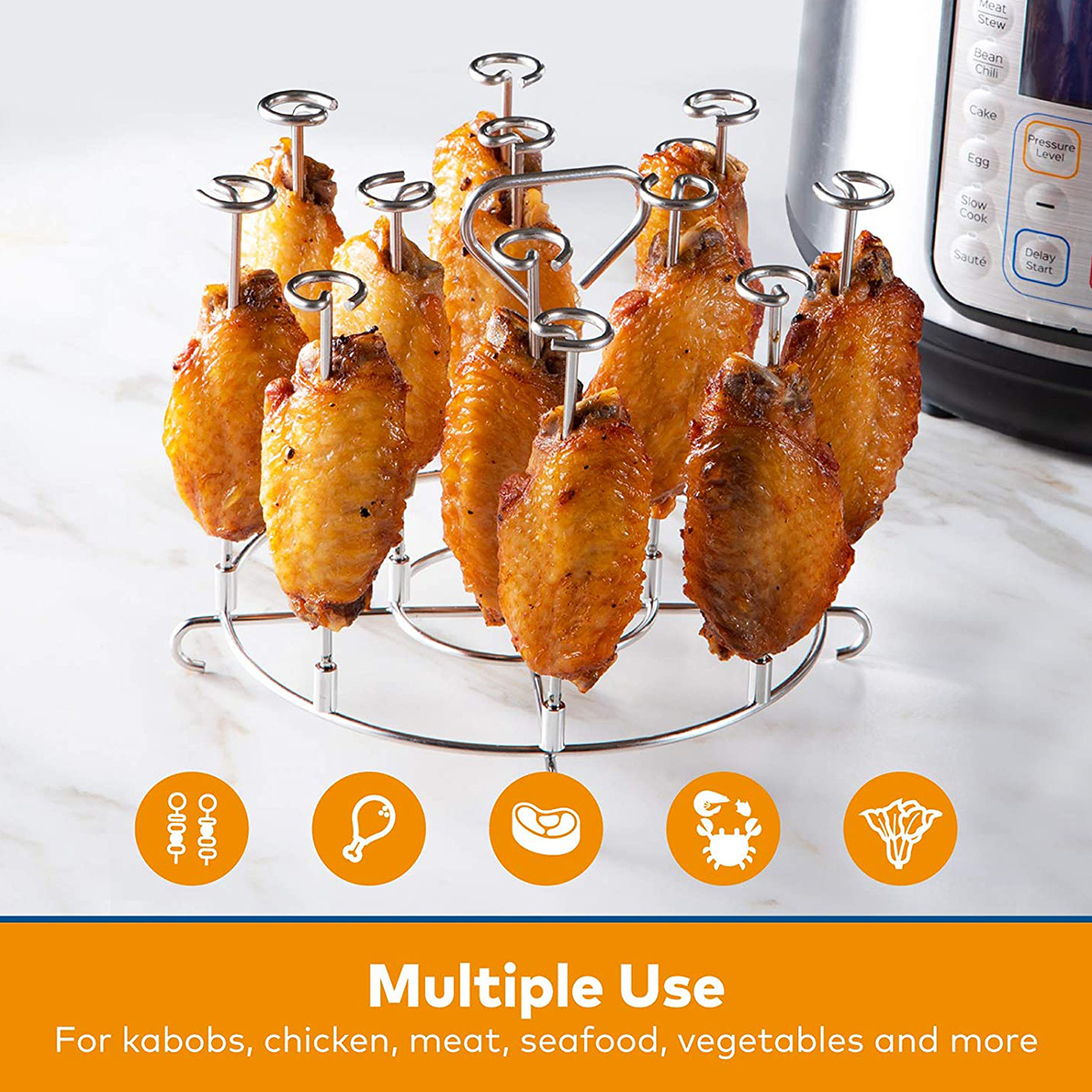 Stainless Steel Air Fryer Skewer Stand - Compatible with Ninja