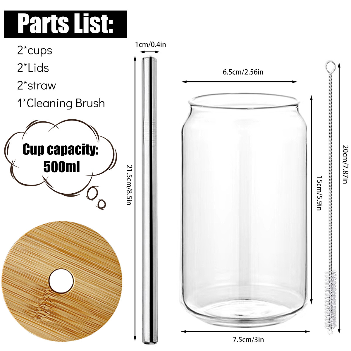 Transparent Can Glass Cups With Bamboo Lids And Stainless - Temu