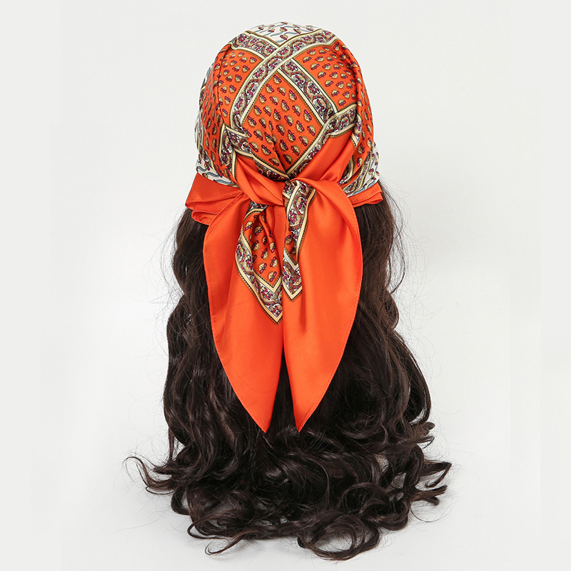 70X70CM Silk Scarf Women Stripe Print Hair Accessories Bandana
