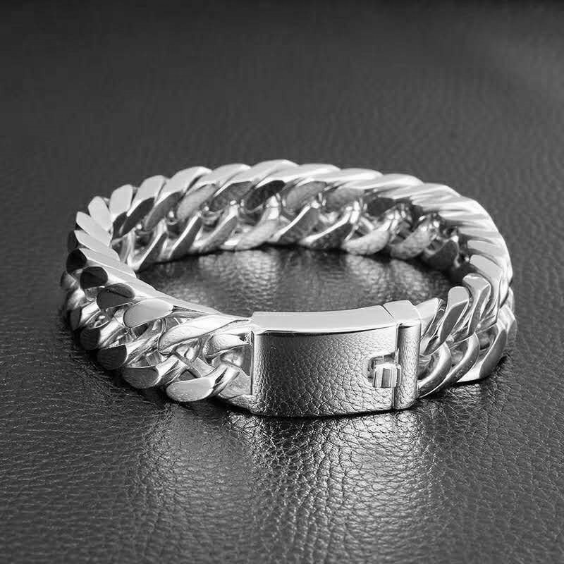 Men's Golden Plated 10mm Alloy Double Buckle Bracelet