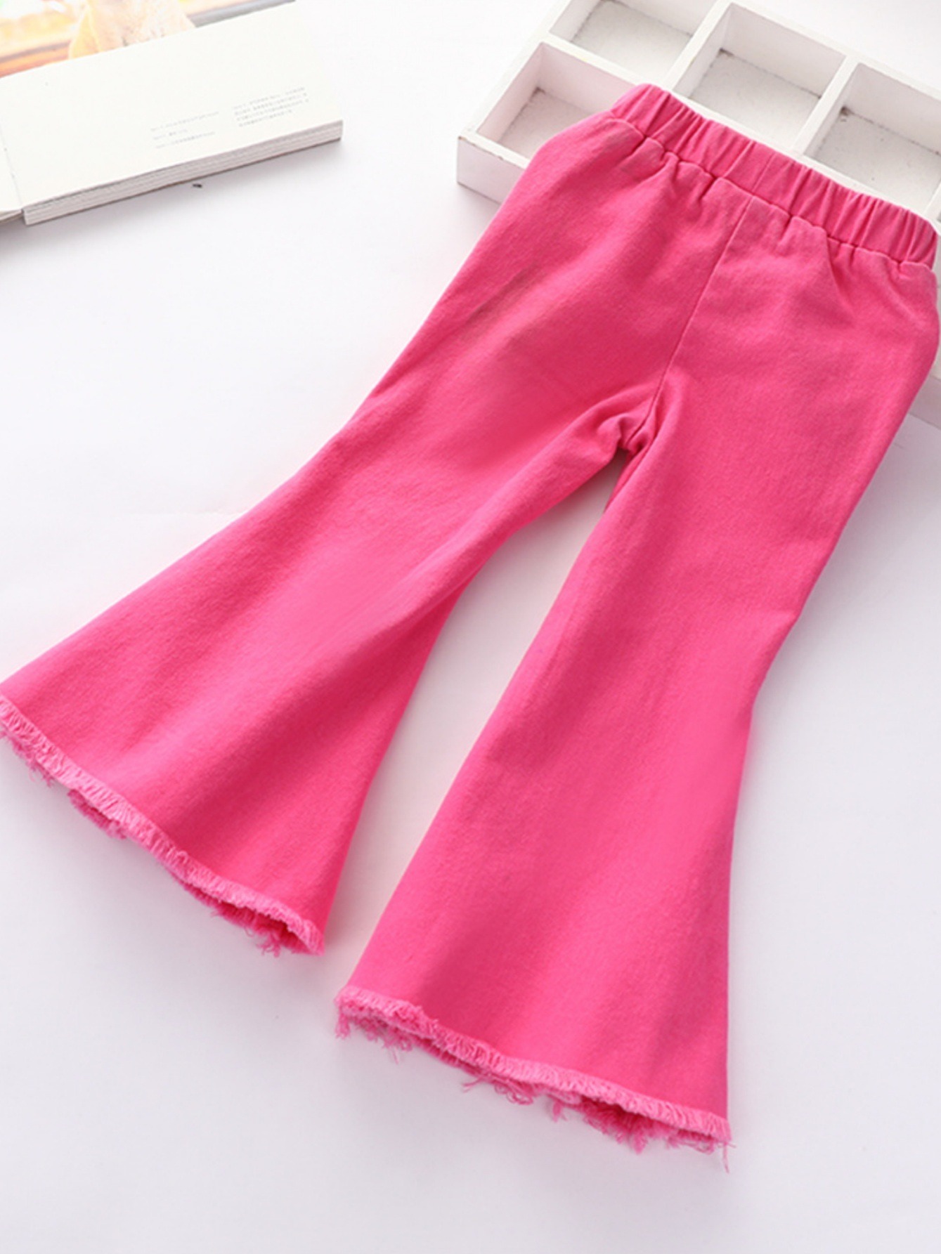 Baby Girls Rose Red Stretch Ripped Jeans Flare Pants Kids - Temu Canada