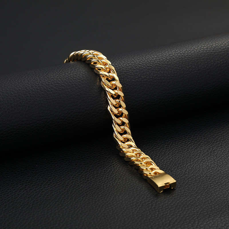 Men's Golden Plated 10mm Alloy Double Buckle Bracelet