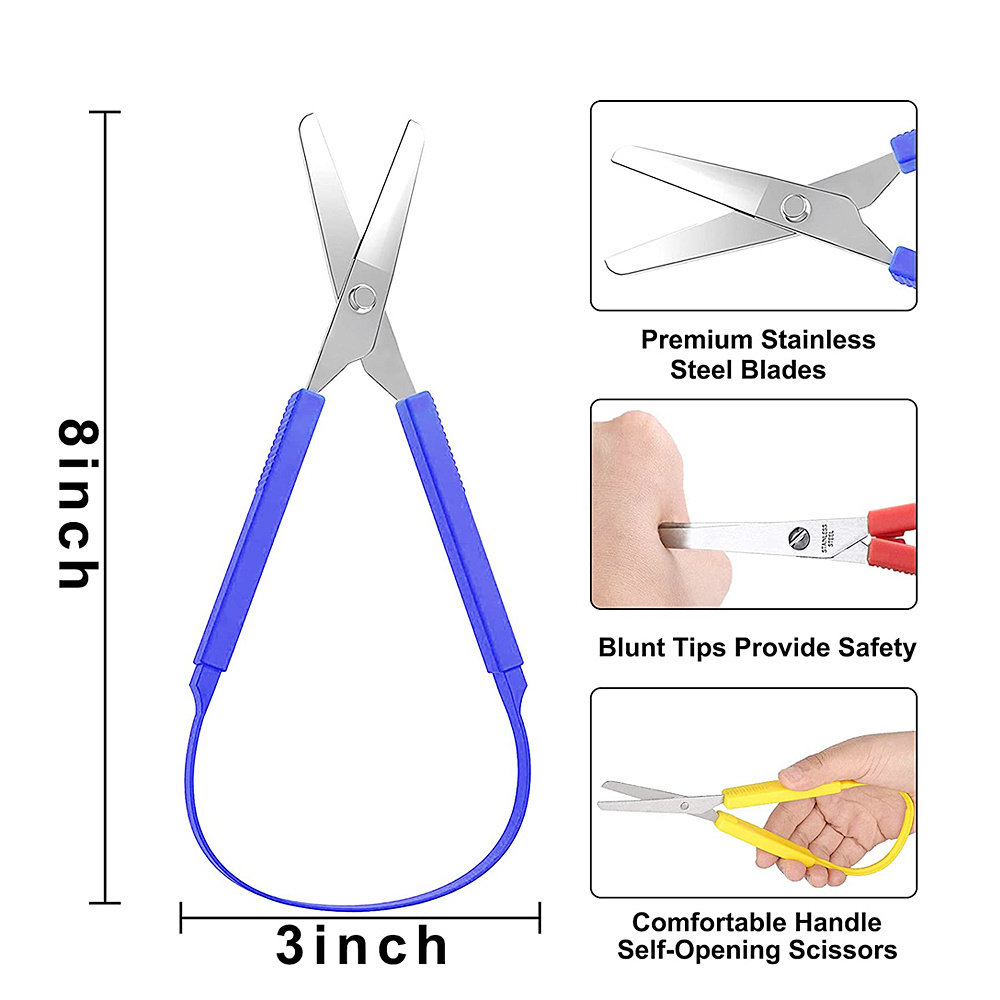 Loop Scissors, Grip Scissors Loop, Handle Self-Opening Scissors Adaptive  Cutting Scissors for Daily Life, Cutting Paper, Unpacking Small Parcels and  More(8 Inches, 3 Packs) 