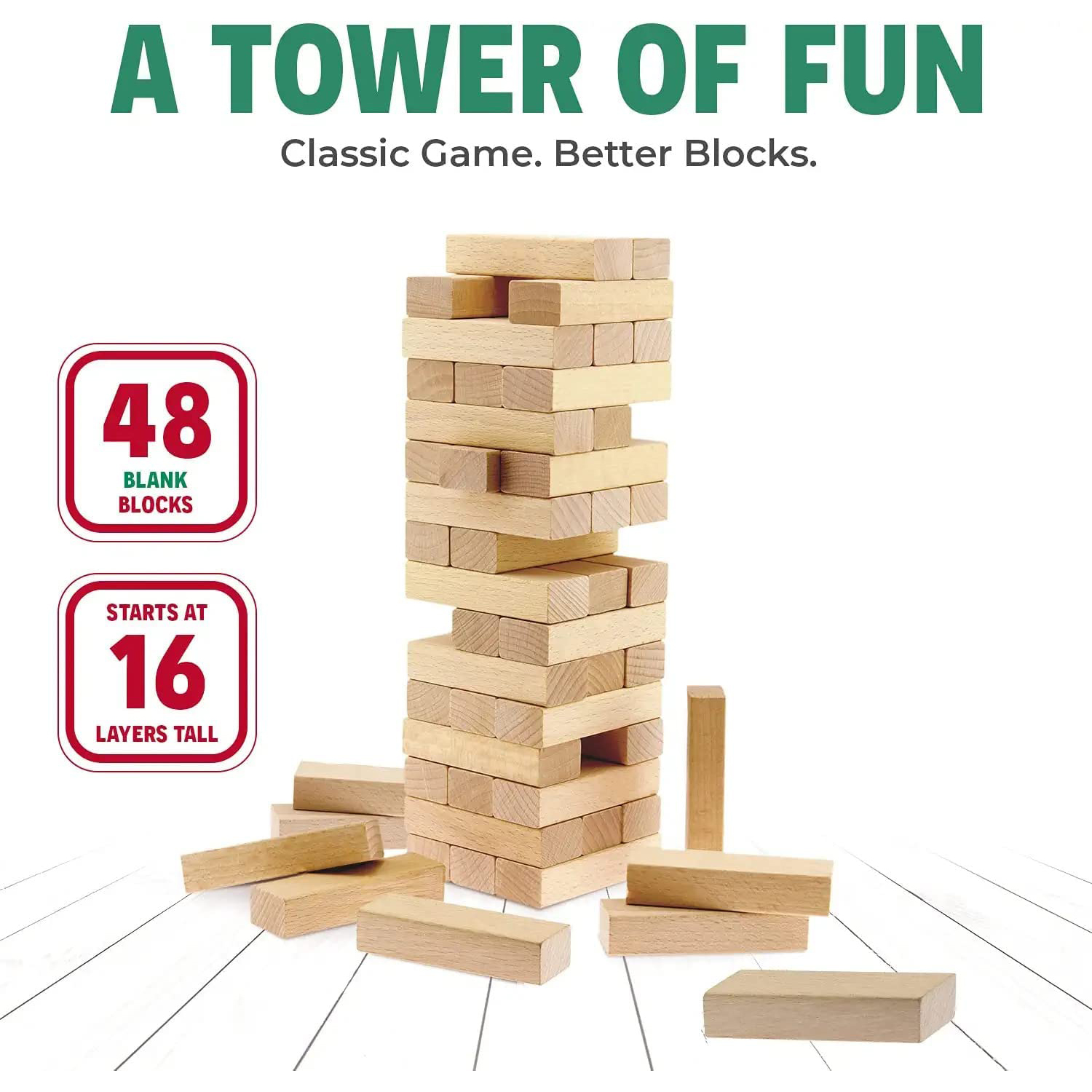 Wooden Blocks Stacking Tumbling Tower Games for Kids Ages 6 and up, 54 Pcs