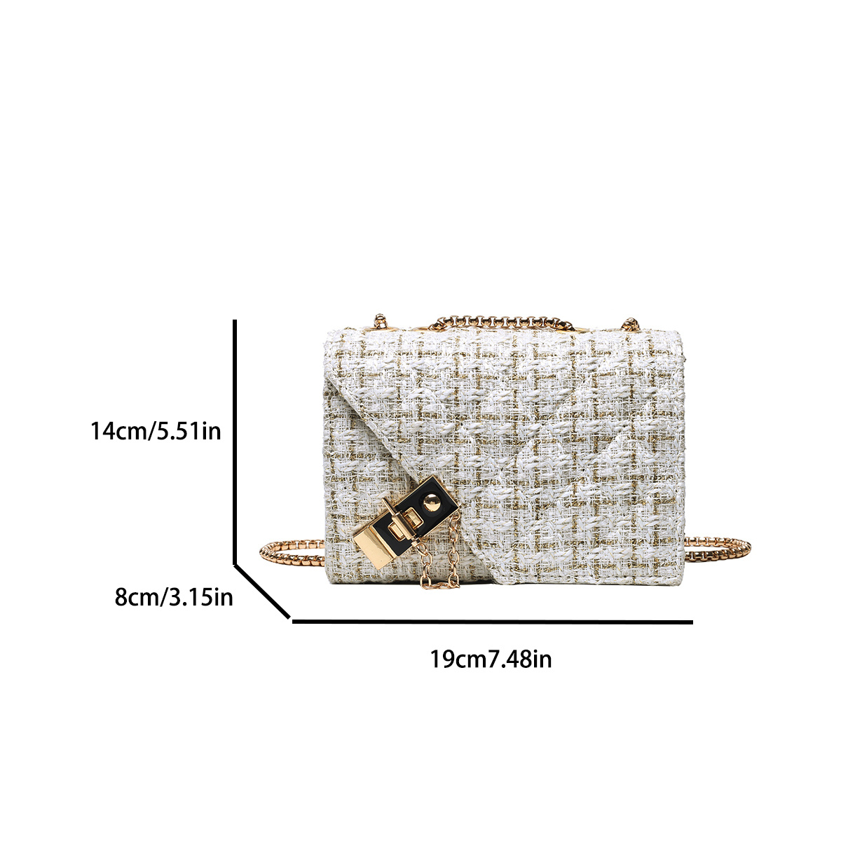 Mini Tweed Crossbody Bag, Trendy Chain Shoulder Bag, Plaid Square Purse