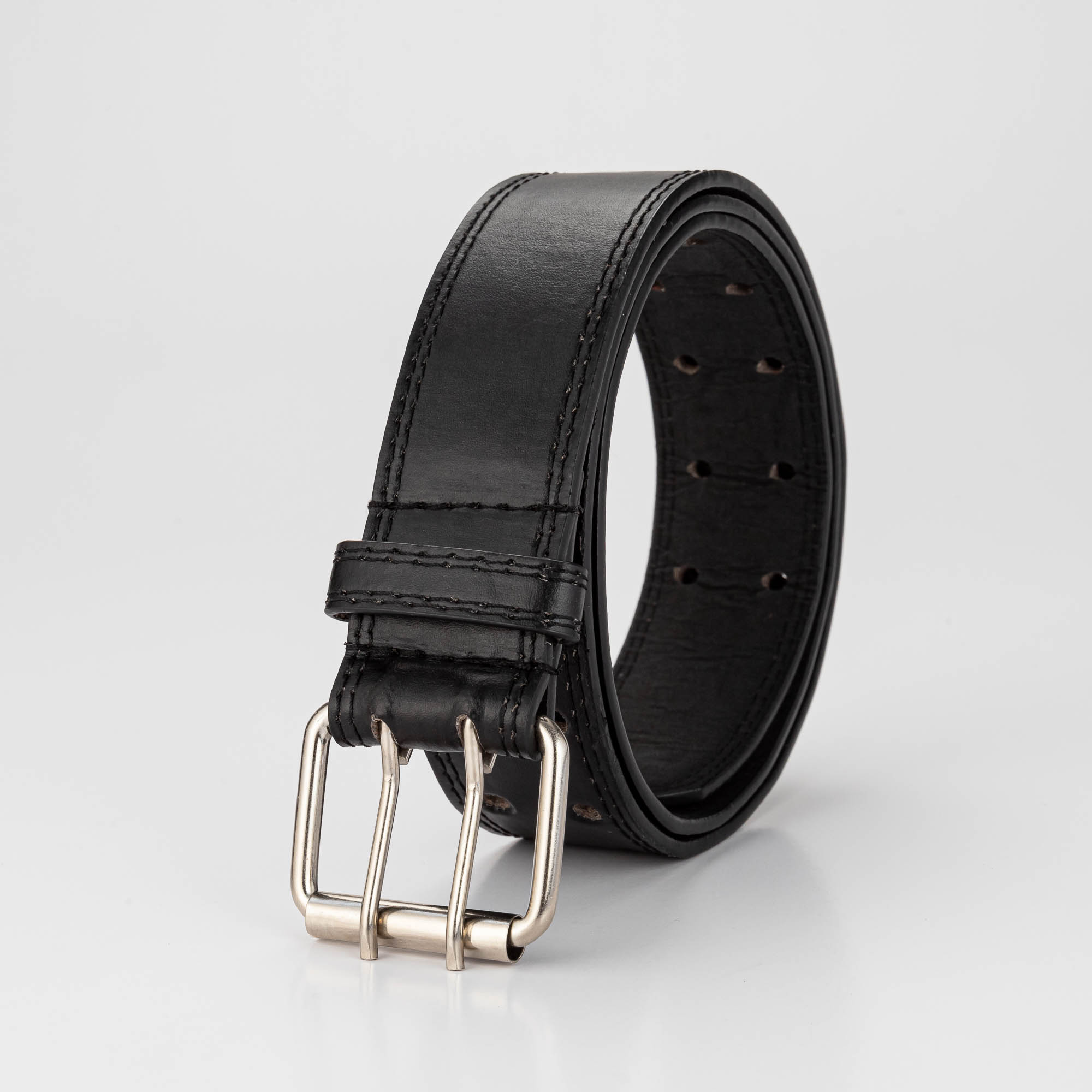 1pc Black Pu Leather Two Hole Adjustable Buckle Belt For Jeans