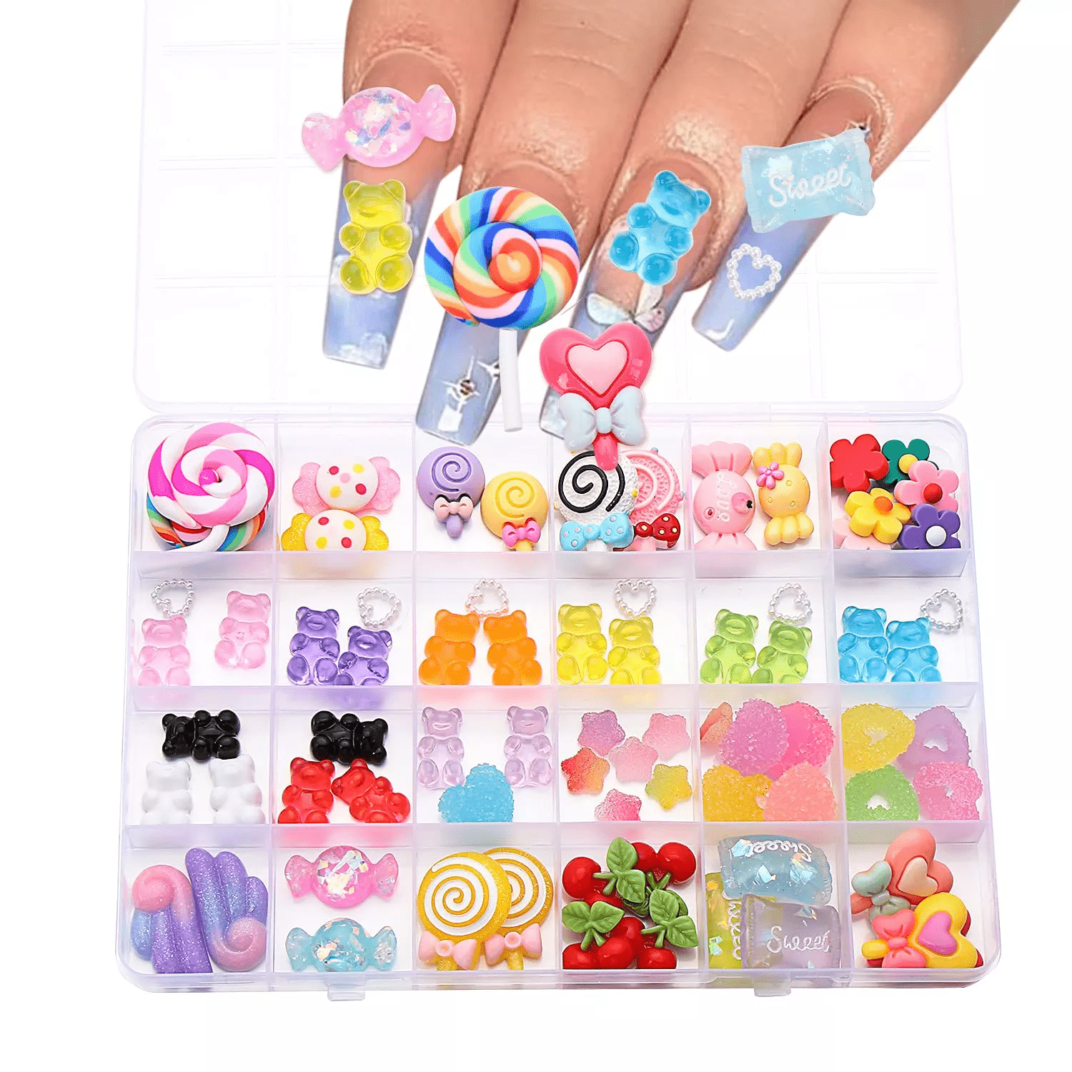  60Pcs Boxed Jelly Nail Art Charms Bear Sweet Mixed