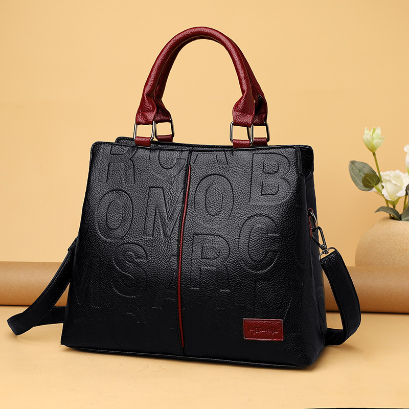 Elegant Letter Detail Handbag, Trendy Double Handle Purse For Work