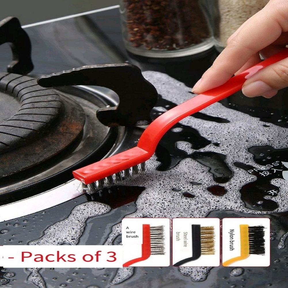 Gas stove brush household kitchen stove special cleaning brush range hood  degreasing decontamination brush nylon brush IRON 3Pcs