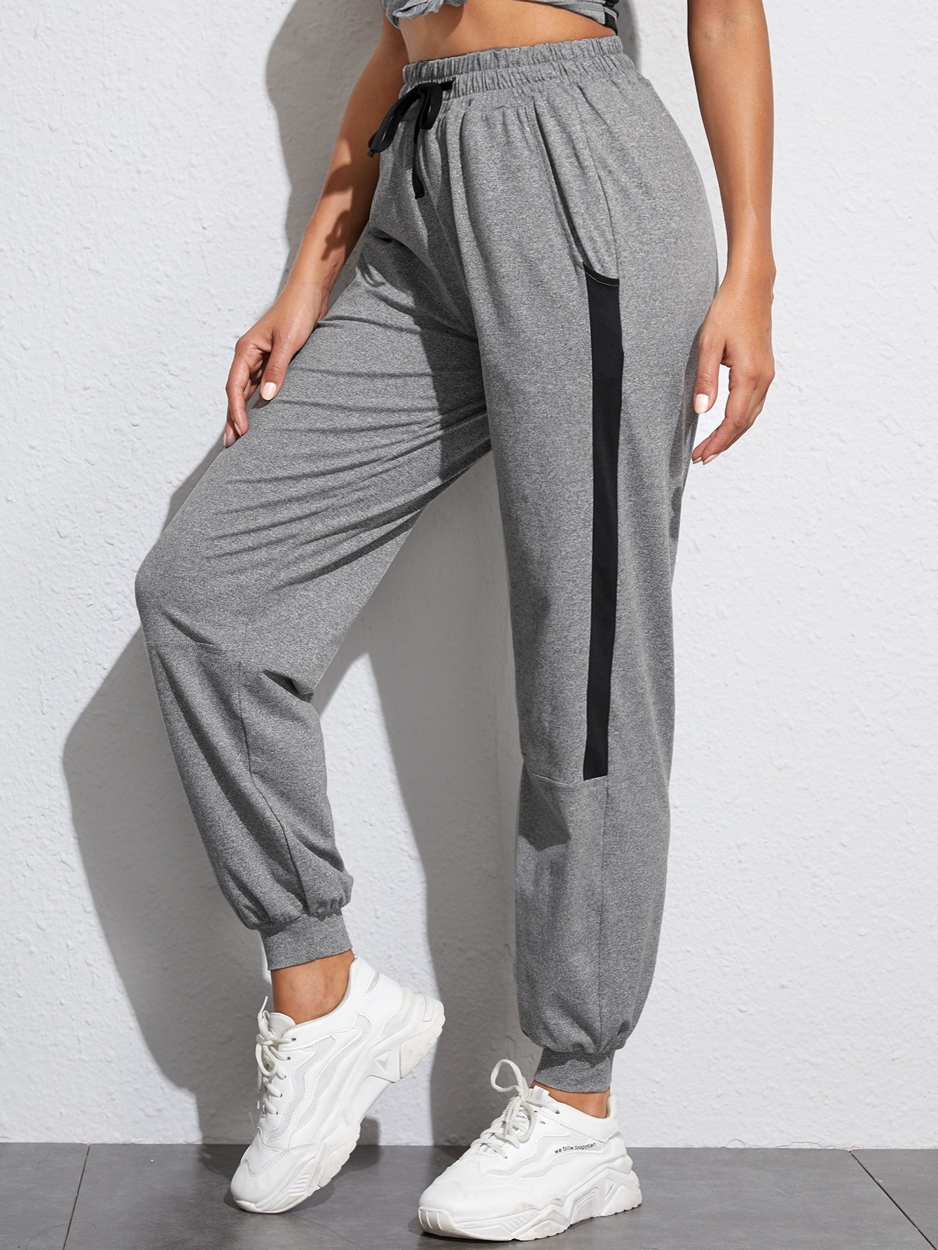 Comfortable Women's Joggers with Drawstring Waist and Stylish Black Stripe