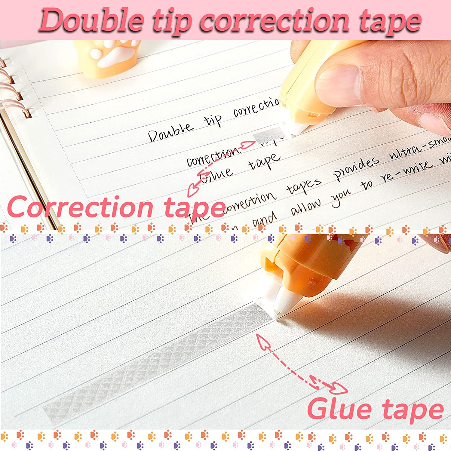 2-in-1 Cat Paw Correction & Glue Tape Roller  Correction tape, Glue tape,  Correction tapes