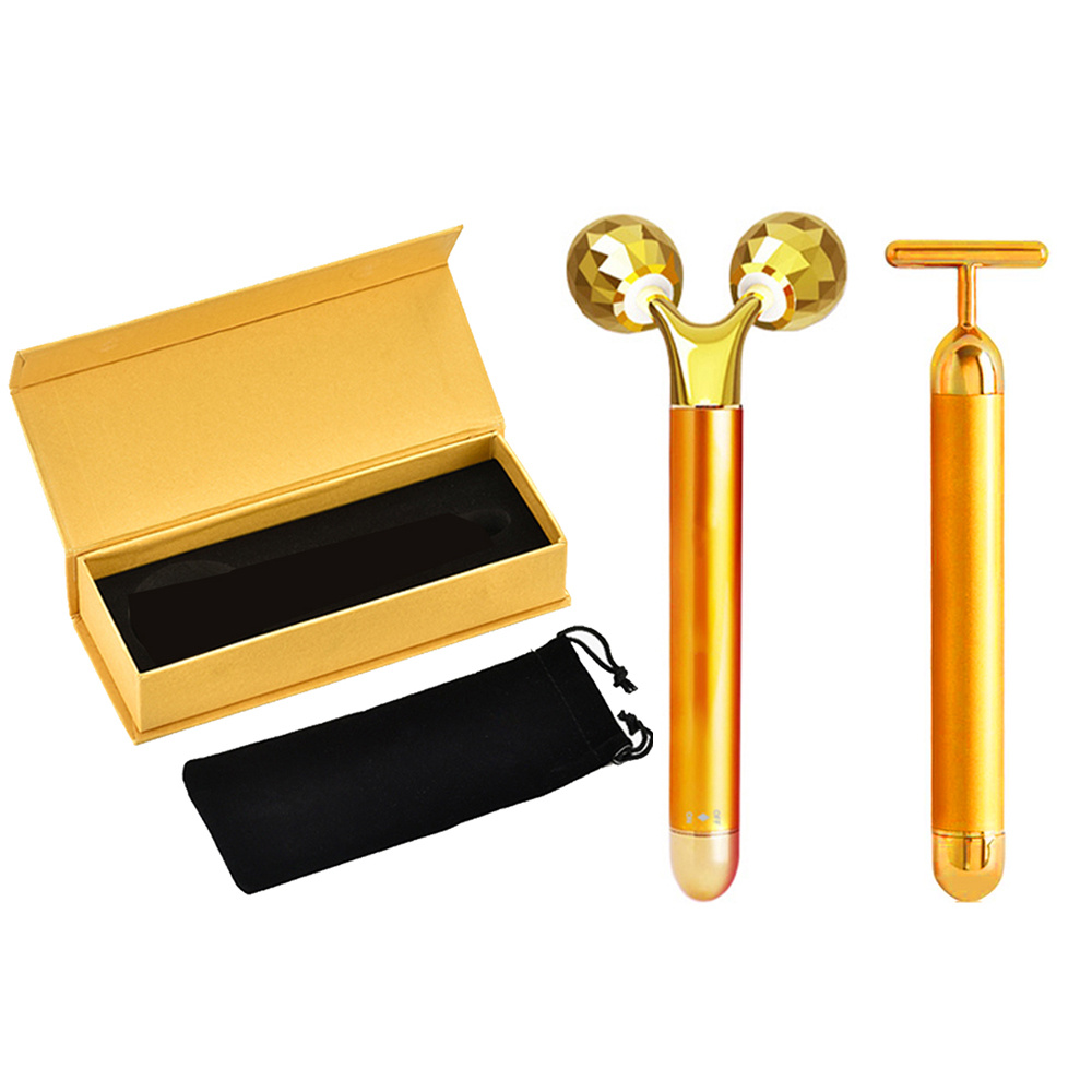 24k Golden Electric Facial Massager V Face Y T Shaped Full Body Massage