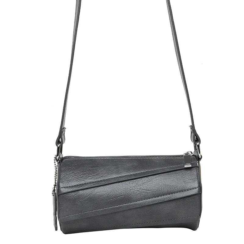 Cylinder Bucket Leather Bag in Pebbled Grey