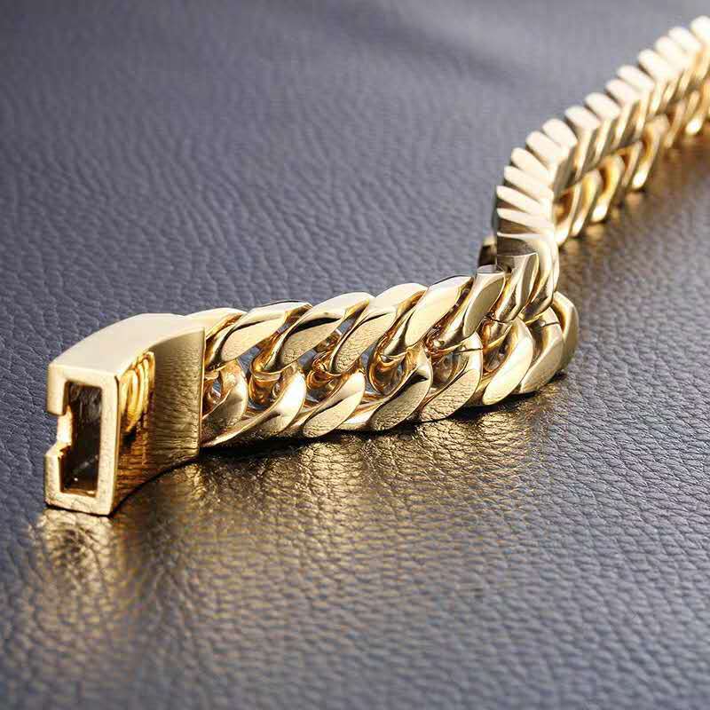 Men's Golden Plated 10mm Alloy Double Buckle Bracelet