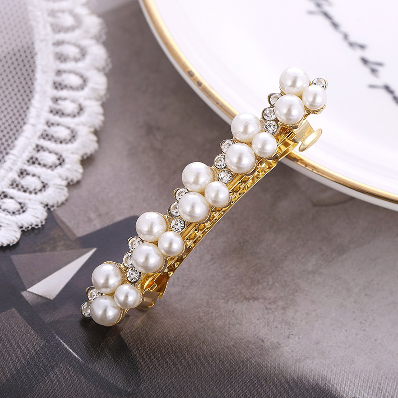 Vintage Rhinestone Hair Clips with Faux Pearl