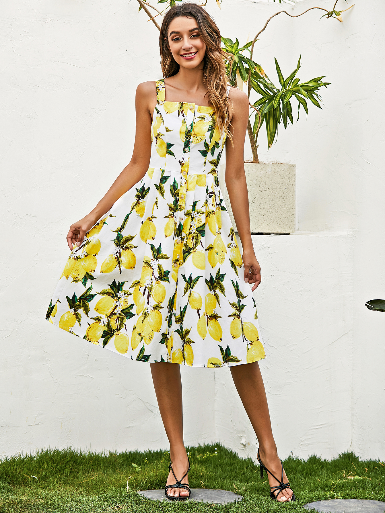 Elegant Lemon Dress Sleeveless Midi Dress - Temu Cyprus