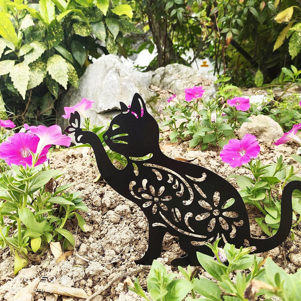 1 Pieza Estacas Metal Forma Gato Jardín Silueta Decoración - Temu