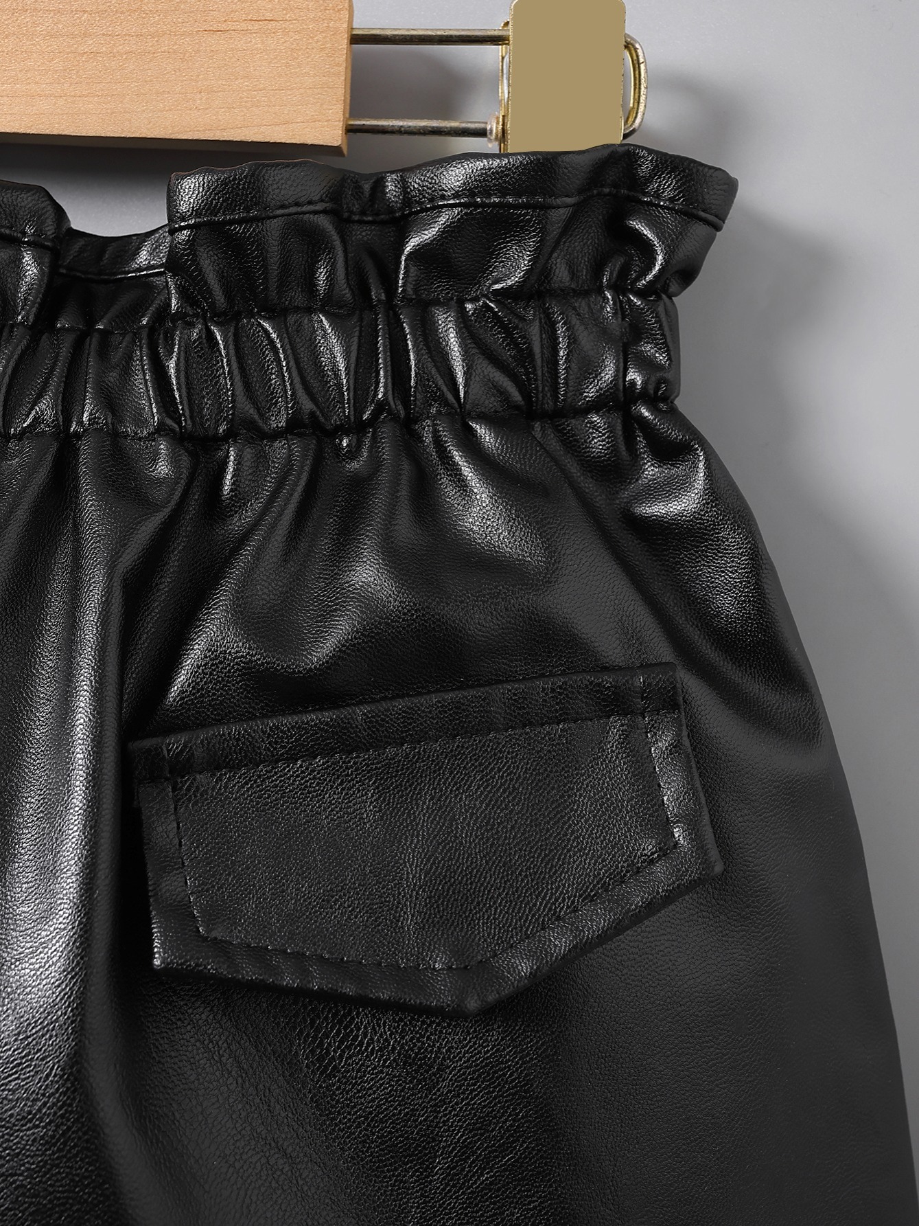 Girls High Waist Ruffles PU Leather Button Shorts