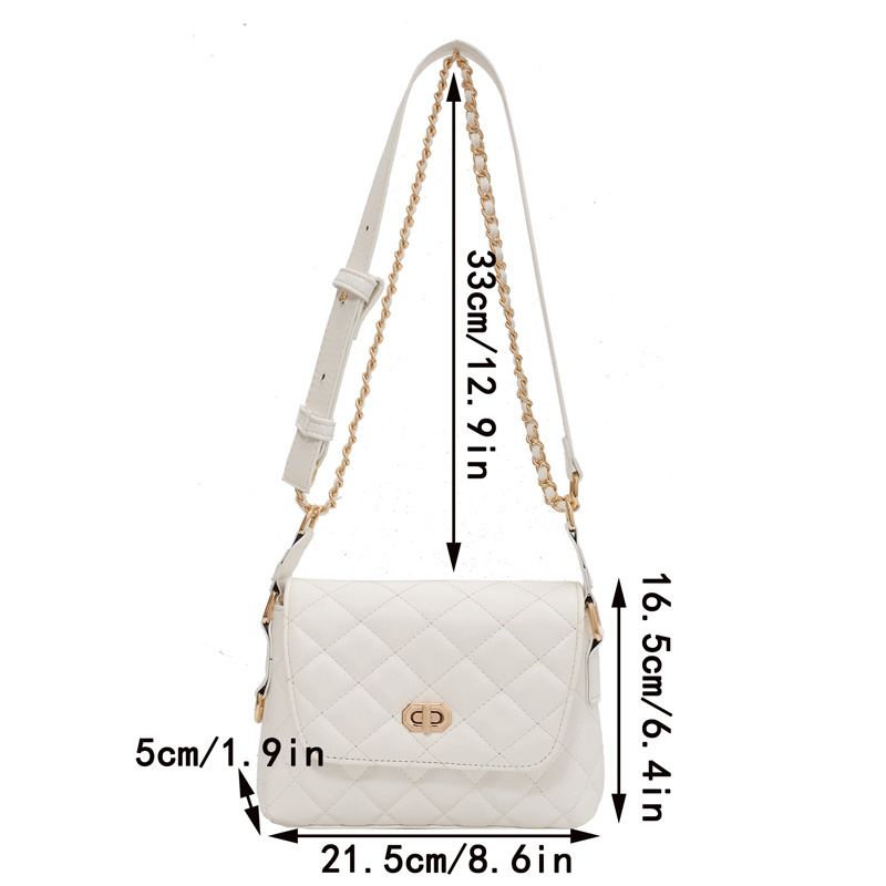 Argyle Pattern Square Bag Turn-Lock Flap Elegant
