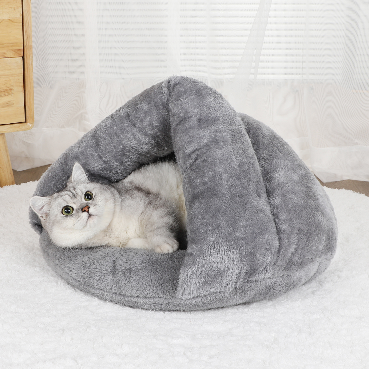 

Solid Color Triangle Cat Bed, Soft Pet Cave For Indoor Cats, Cozy Kitten Cuddle Nest, Modern For Home