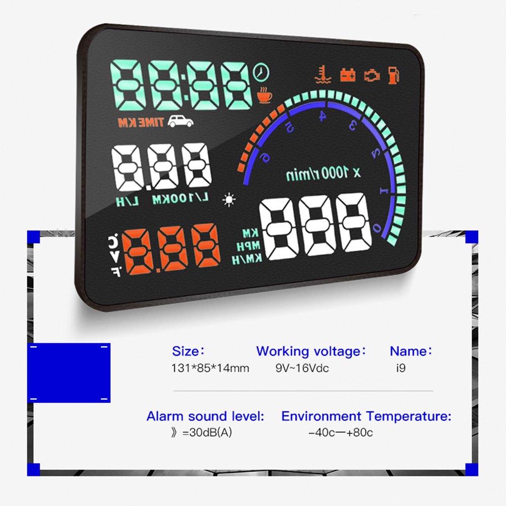 I9 Hud Obd2 Display Head Up Display Car Windshield Projectors Digital  Speedometer RPM Meter Alarm Auto Car Electronic Accessories Gadgets