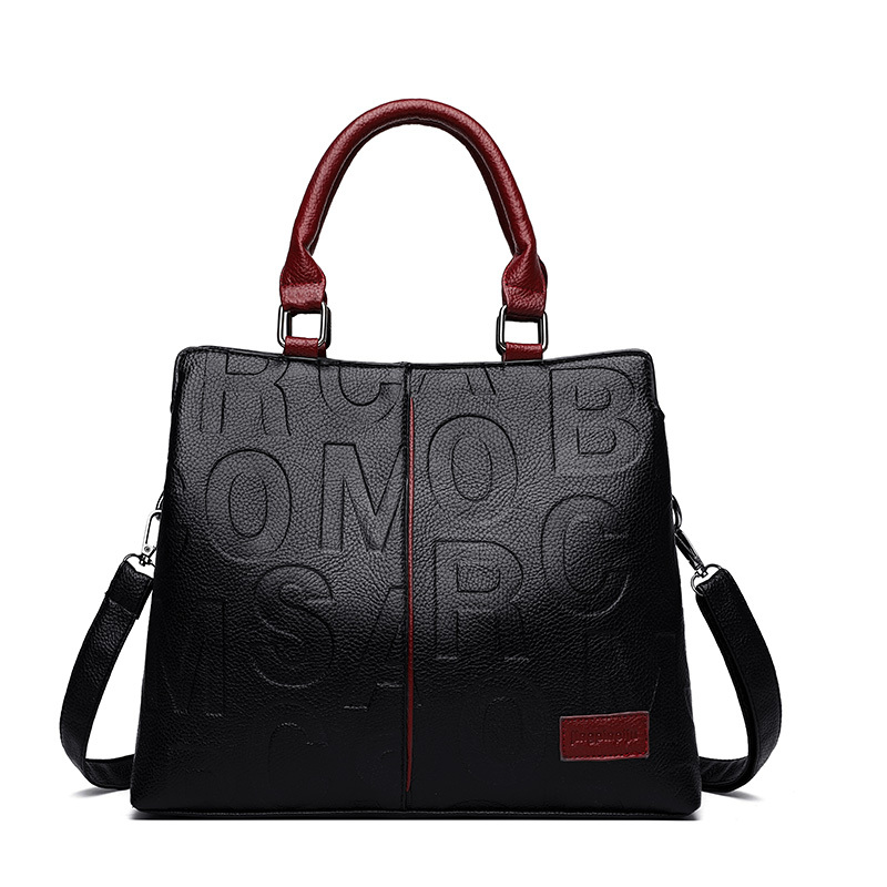 Elegant Letter Detail Handbag, Trendy Double Handle Purse For Work, Women's  Faux Leather Shoulder Bag - Temu