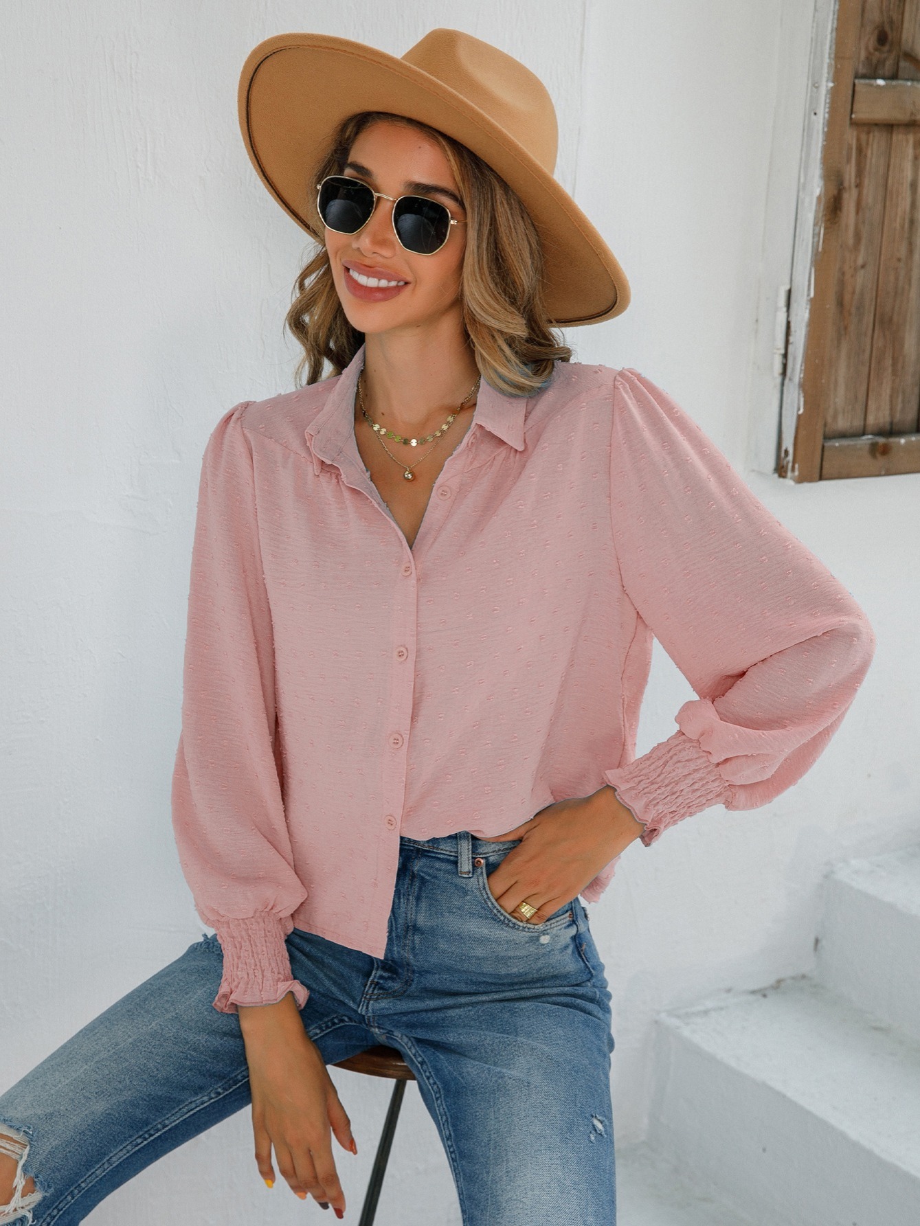 V neck Loose Buttons Blouses Casual Solid Long Sleeve - Temu Canada