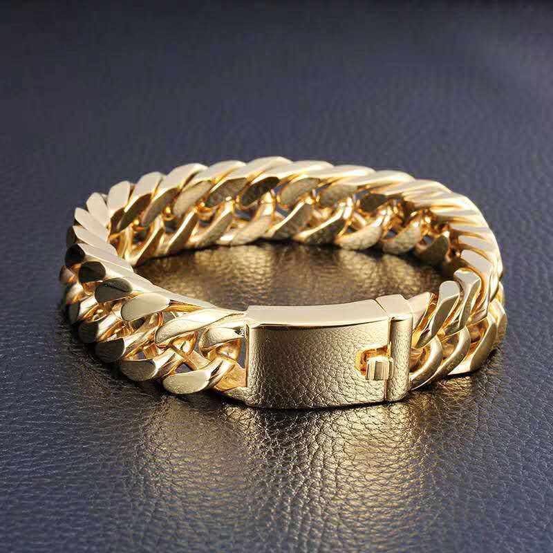 Men's Golden Plated 10mm Alloy Double Buckle Bracelet