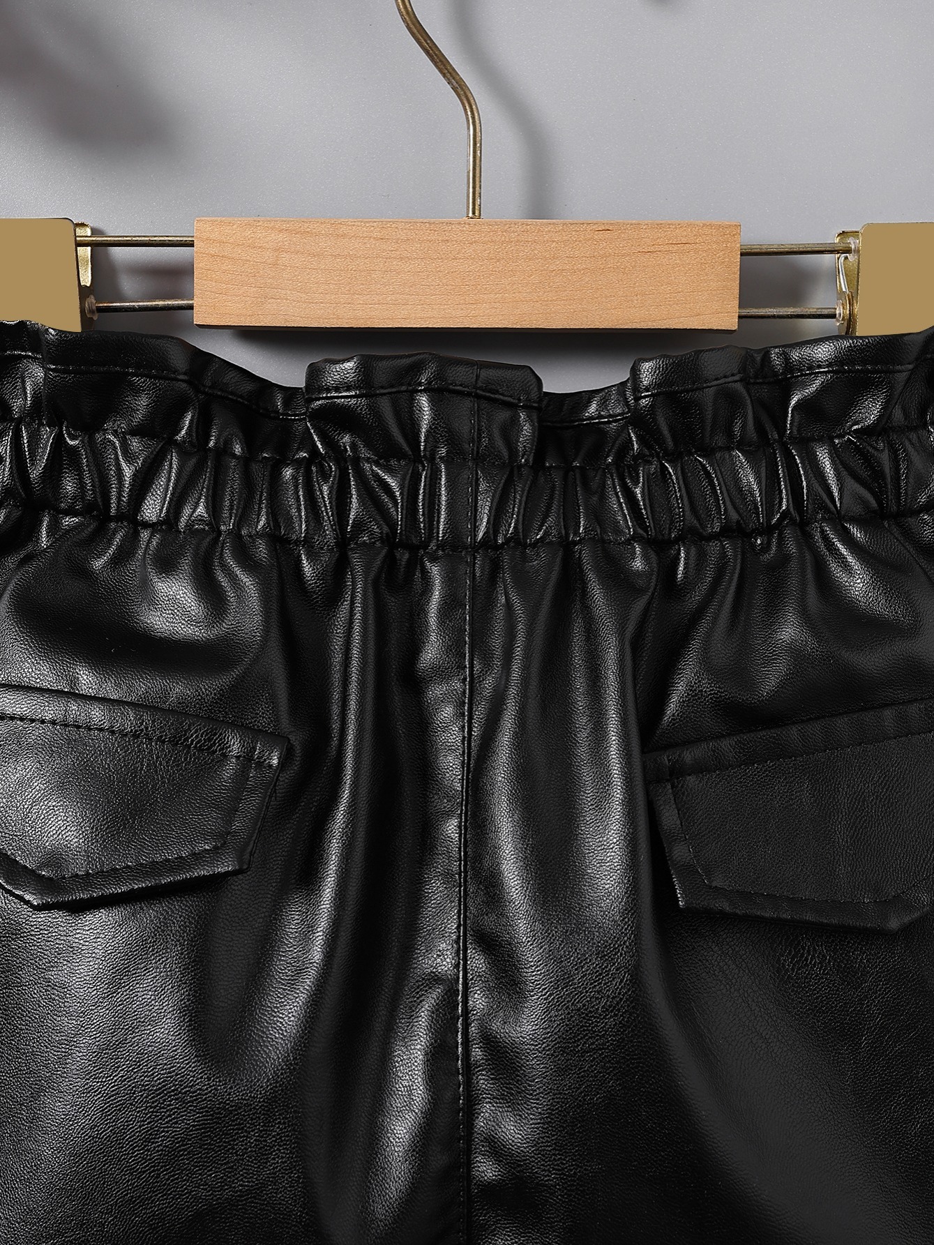 Girls High Waist Ruffles PU Leather Button Shorts