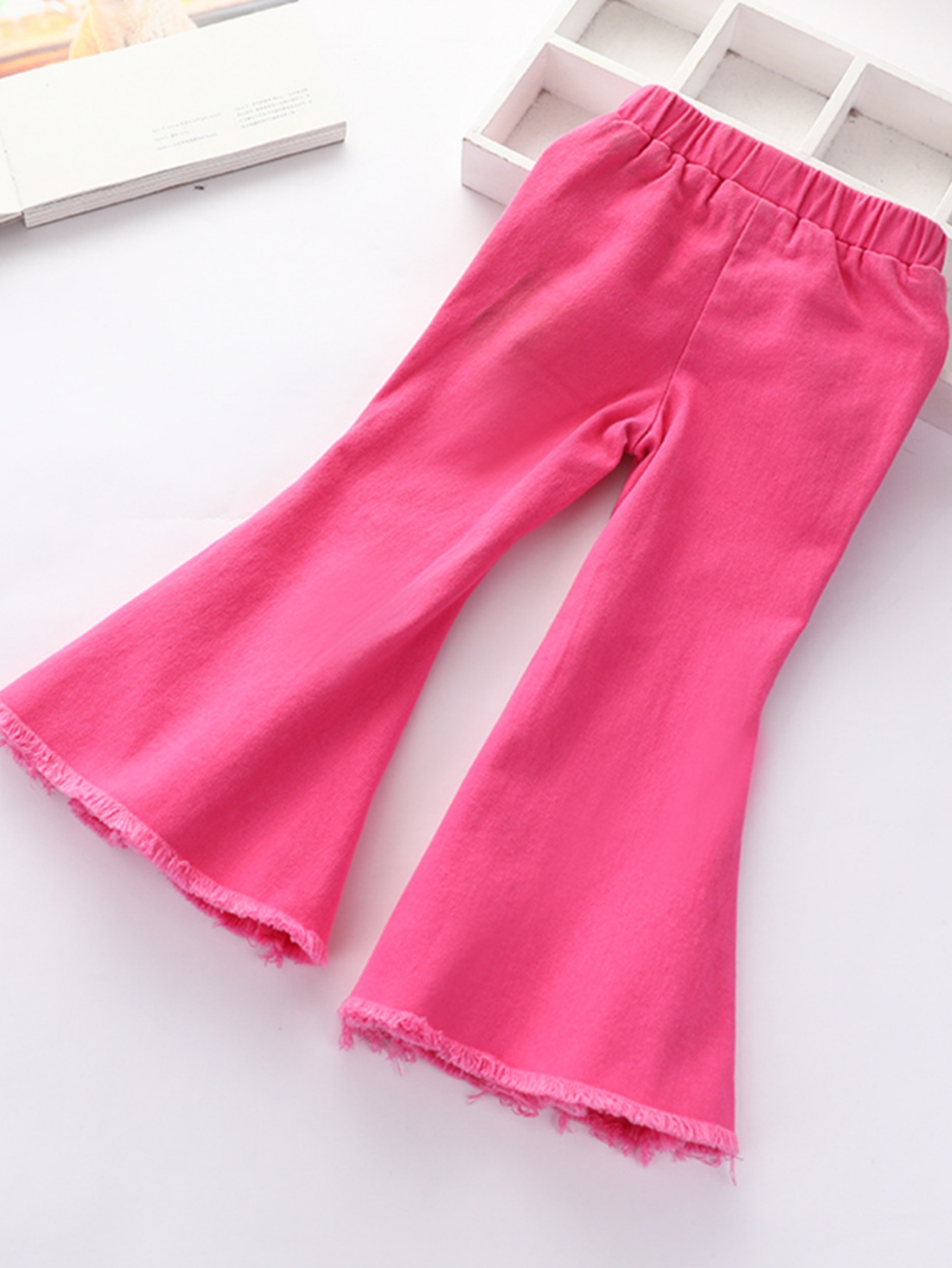 Baby Girls Flare Pants Outfit Pink Ripped Jeans Toddler Ruffle
