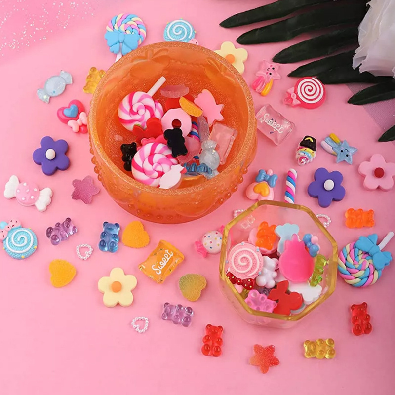 ANPHNIE Slime Charms Cute Set - 100pcs Charms for Slime Assorted Fruits  Candy Sw