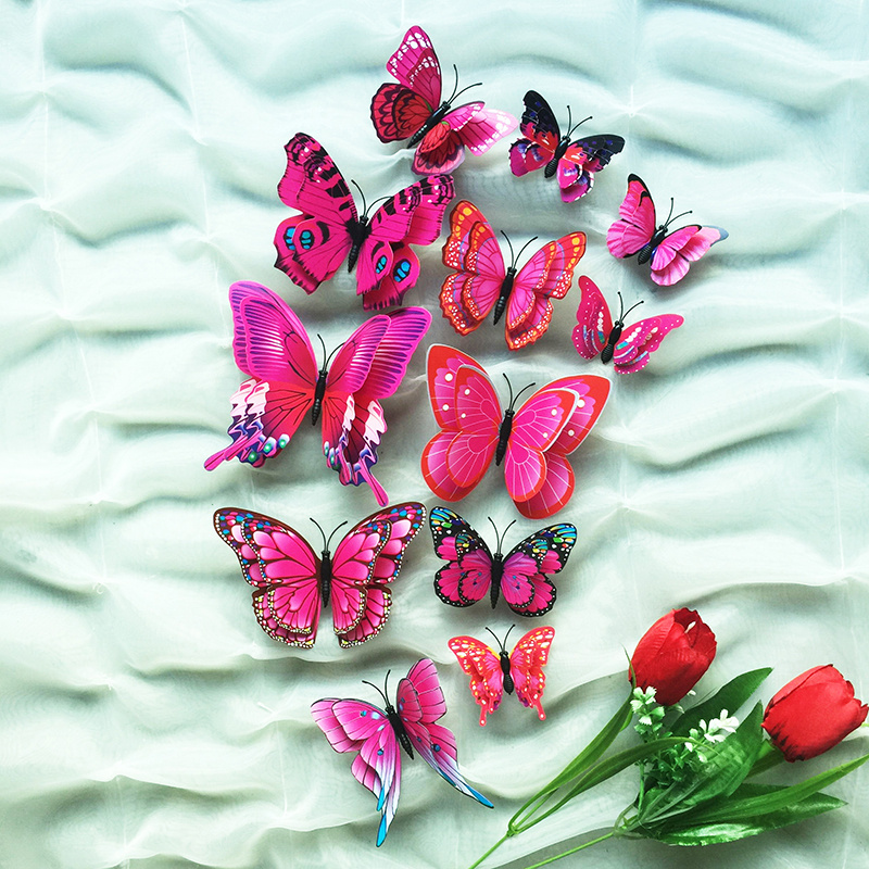 12pcs Double Layer 3D Butterflies Stickers Durable Study Removable Home  Decor 3D Wall Stickers for Living Room Porch Wall Decoration Chinese Style  