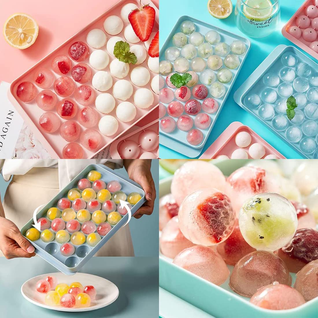 Small Ice Trays for Mini Fridge Silicone Freezer Trays Baby Food Silicone Ice Ice Multiple Cubes -Space-Saving Lid Freezer Round Trays with Cubes