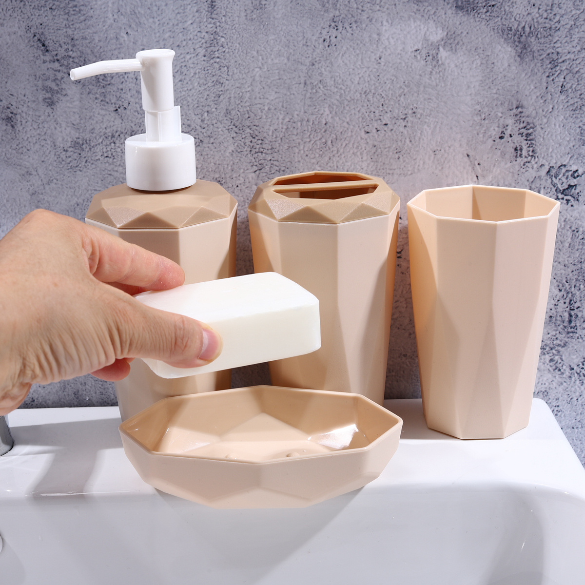 Marble Pattern Bathroom Toiletries Set, Mouthwash Cup, Soap Dish