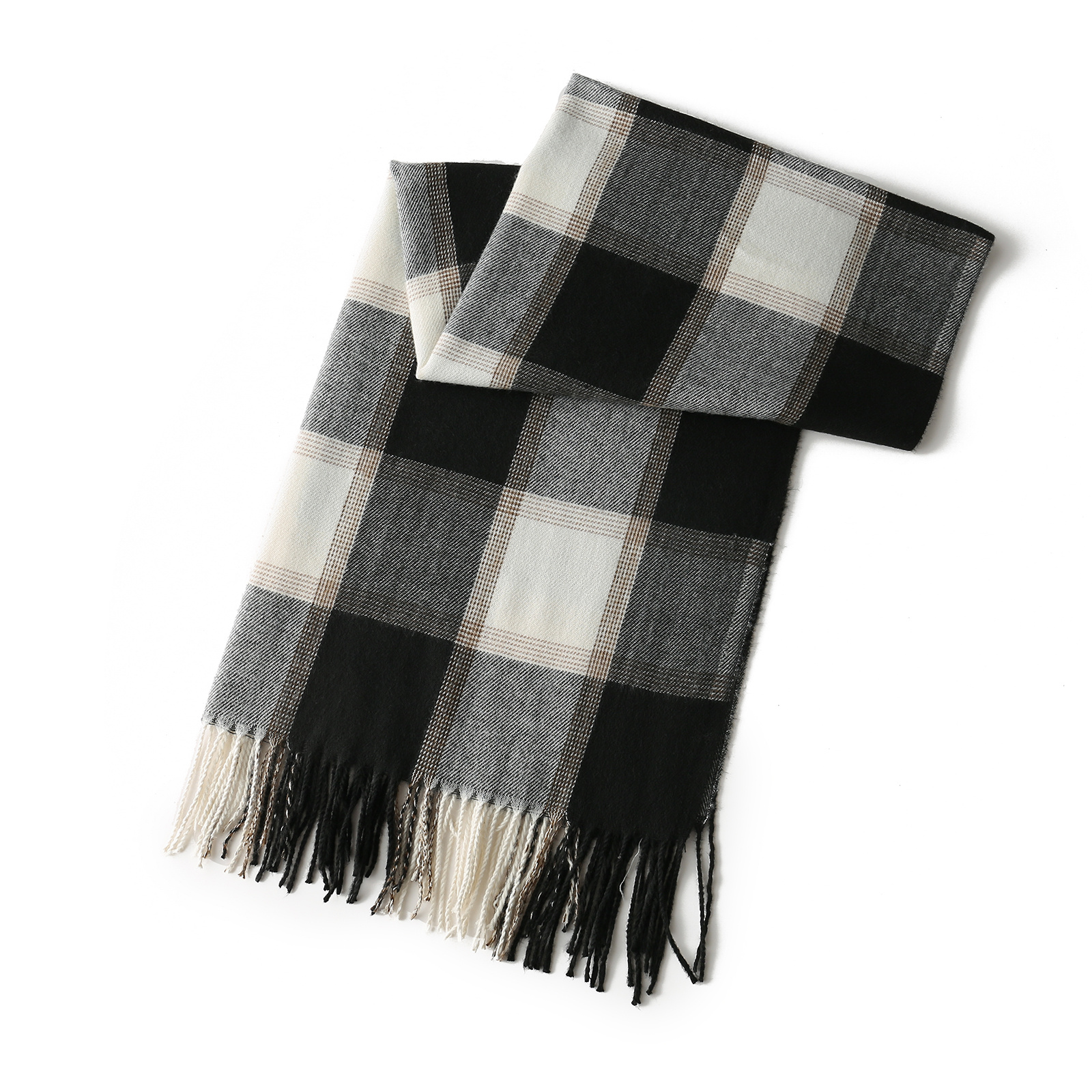 Plaid Pattern Tassel Scarf Windproof Warm Shawl Classic Thick Couple Scarves