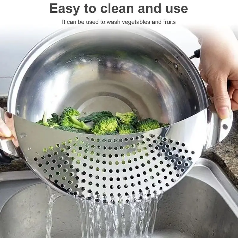 1pc kitchen stainless steel pot strainer hand held pot drainer fruit washing filter details 0