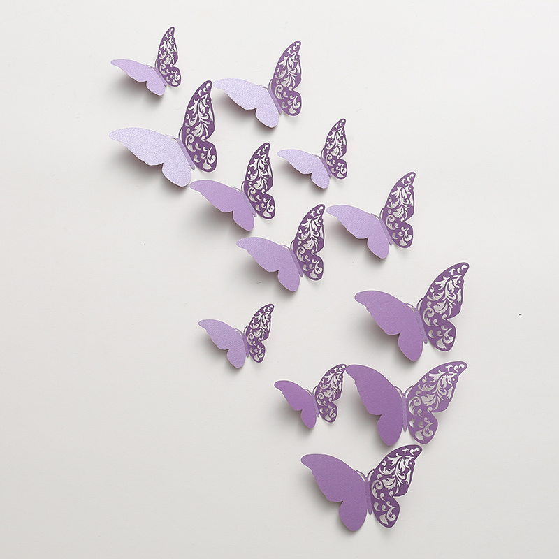 12pcs 3D Butterfly Wall Sticker, Purple Hollow PVC Butterfly Sticker For  Home Decor