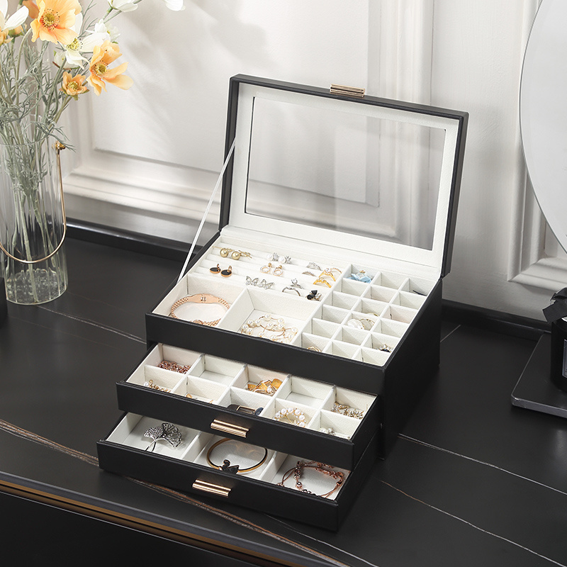 Jewelry Box 3-Layer Jewelry Organizer Removable Tray Drawer