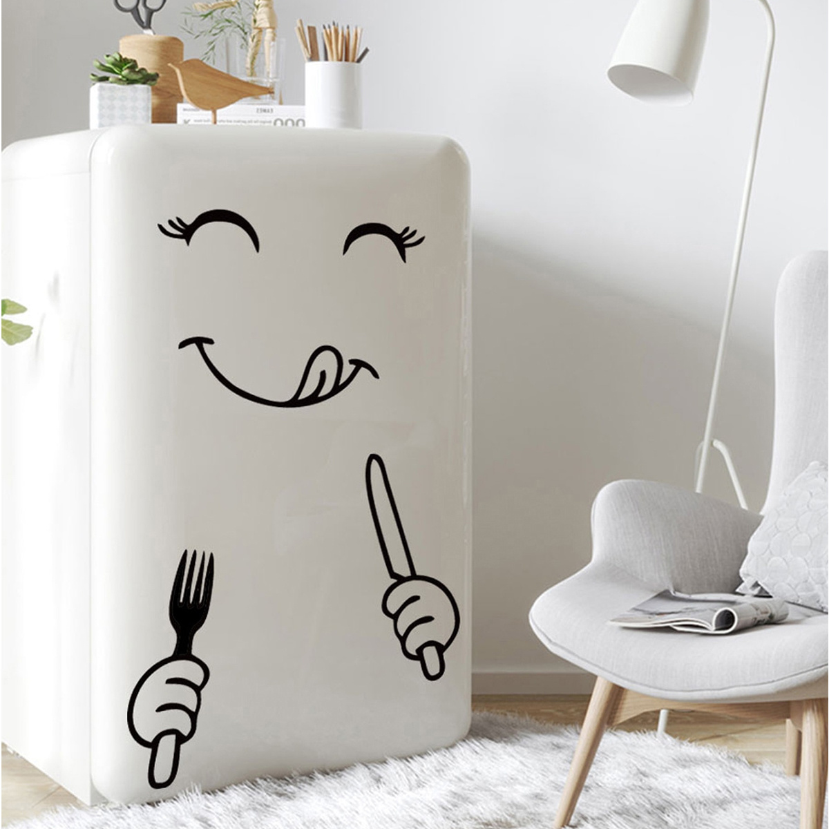 4 Uds. Pegatinas bonitas de dibujos animados para nevera, pegatinas de  vinilo para arte de la pared de cocina, gafas de sol sonrientes divertidas,  calcomanías para refrigerador para decoración del hogar brillar