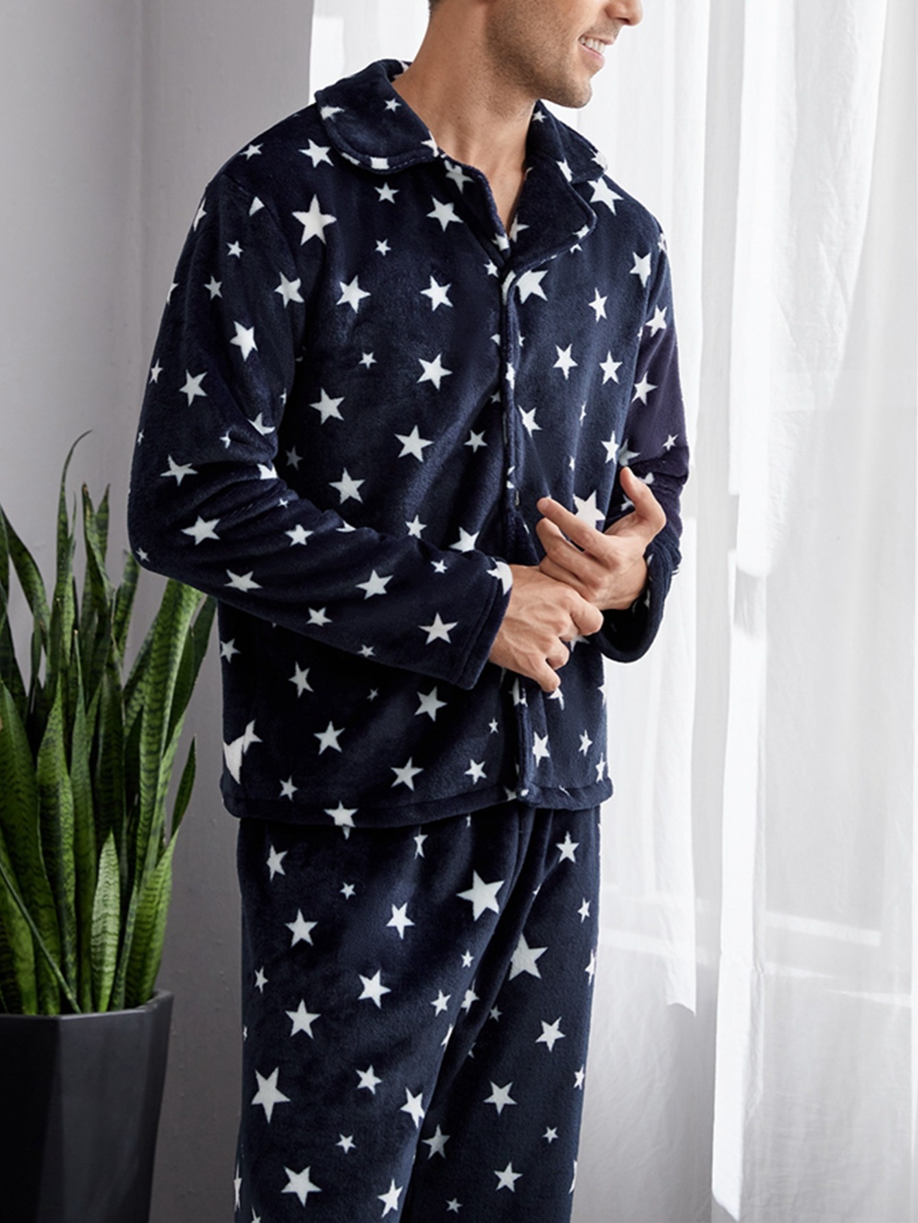 Men s Star Pattern Pajama Padded Shirt Set