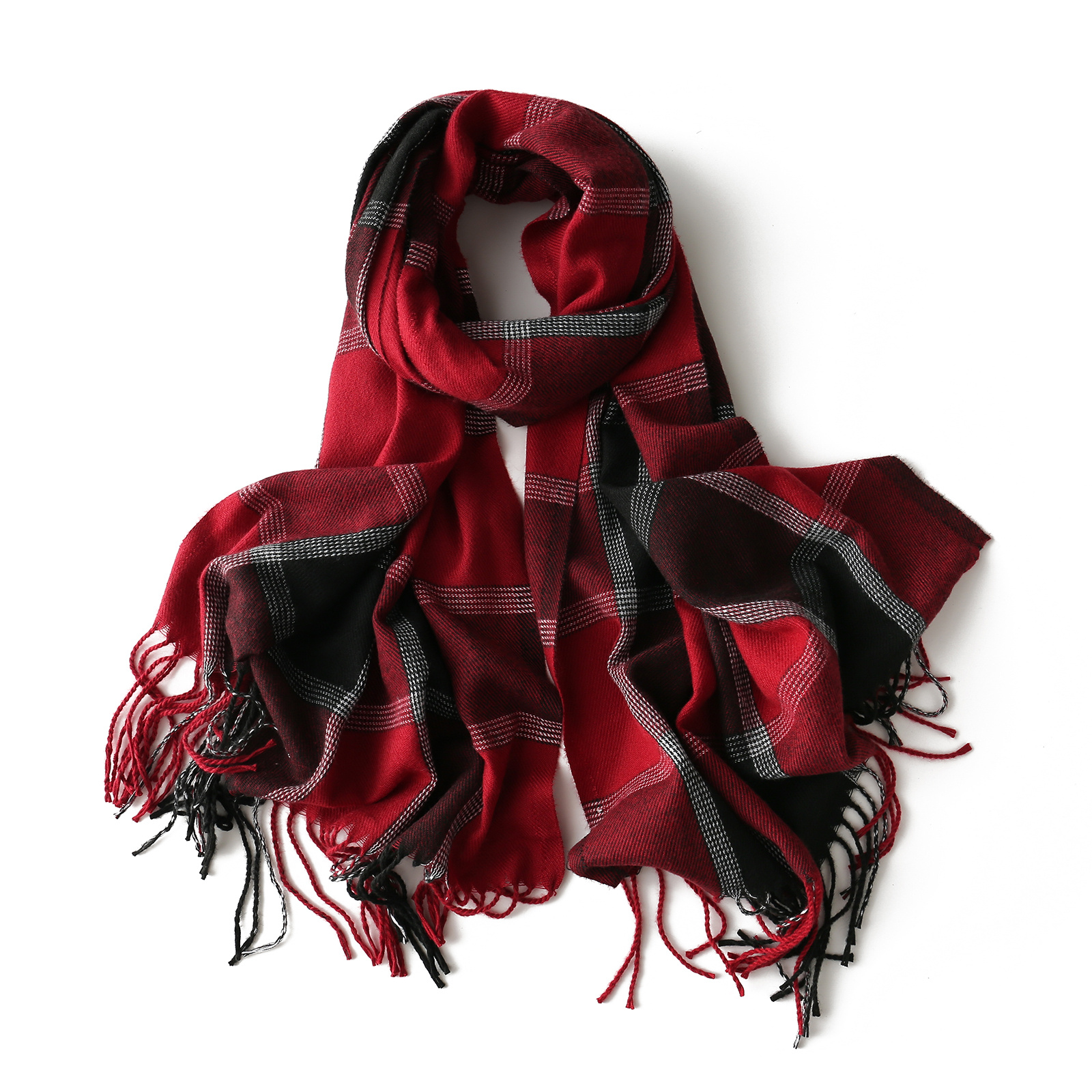 Plaid Pattern Tassel Scarf Windproof Warm Shawl Classic Thick Couple Scarves