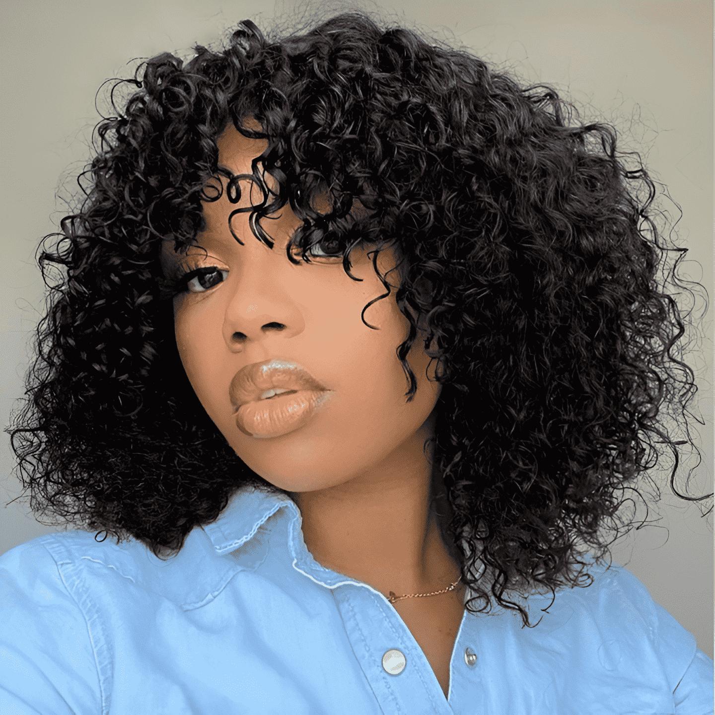 Curly wig with bangs sale