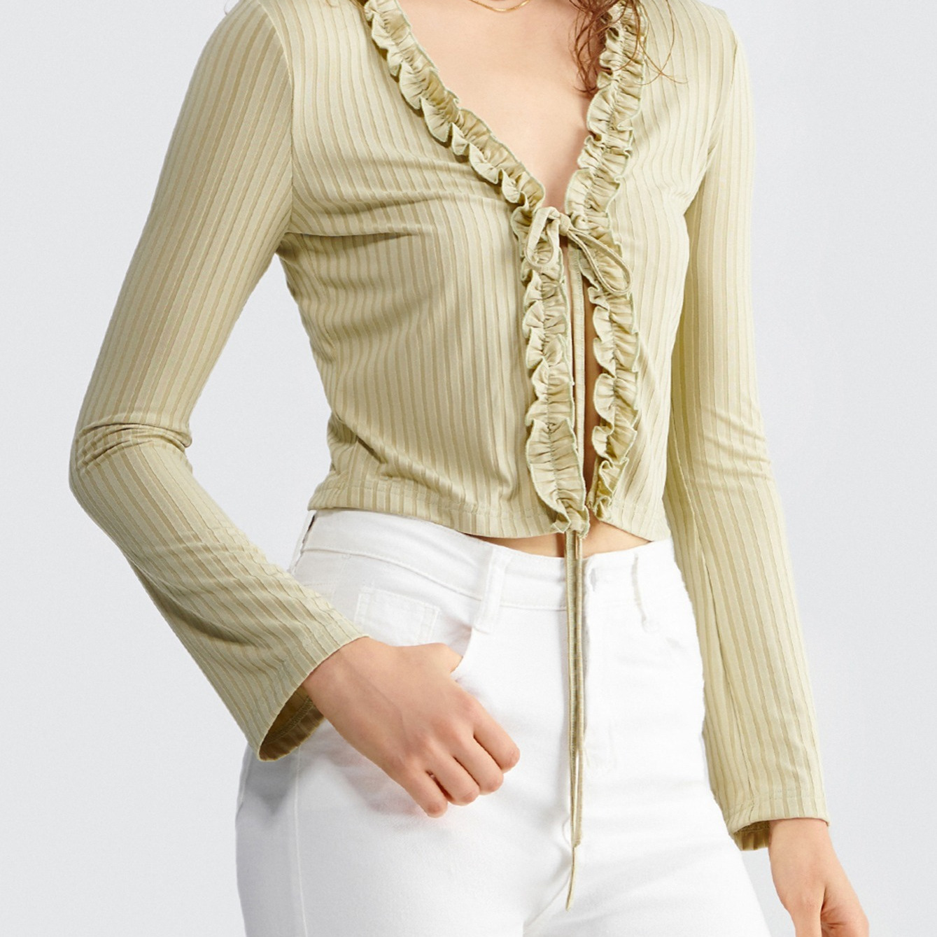 Button Decor Ruched Cropped T-Shirt, Y2K Long Sleeve Top for