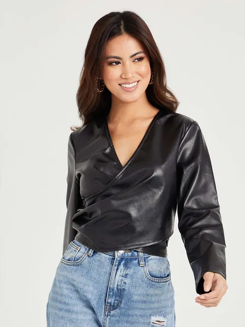 Faux Leather Tops For Womens - Temu