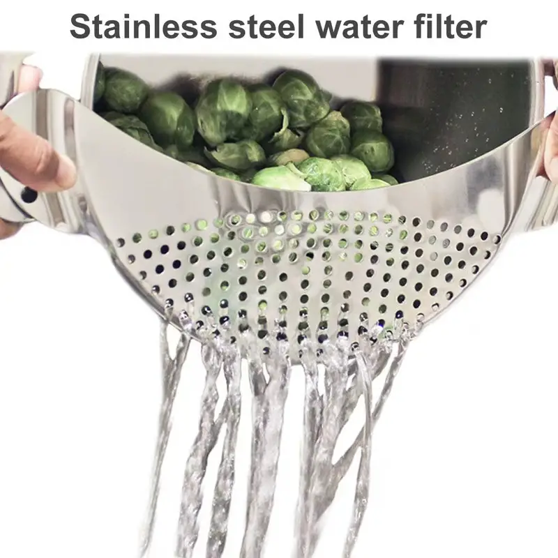 1pc kitchen stainless steel pot strainer hand held pot drainer fruit washing filter details 3