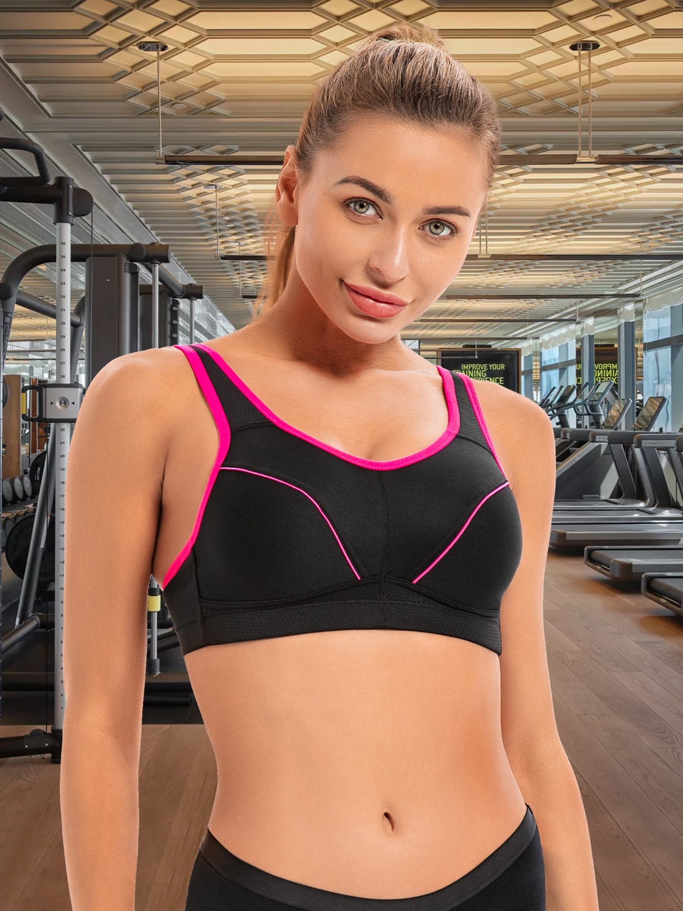 Full Coverage Black Non Padded All Day Comfort Workout Sports Bra