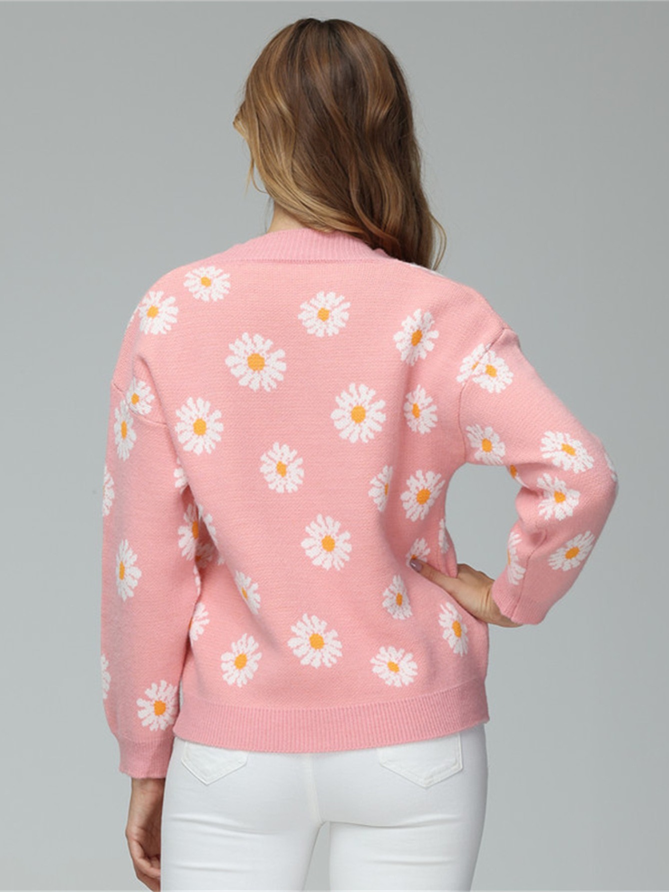 Cardigan de malha com padrão floral Y2K suéter cortado de - Temu