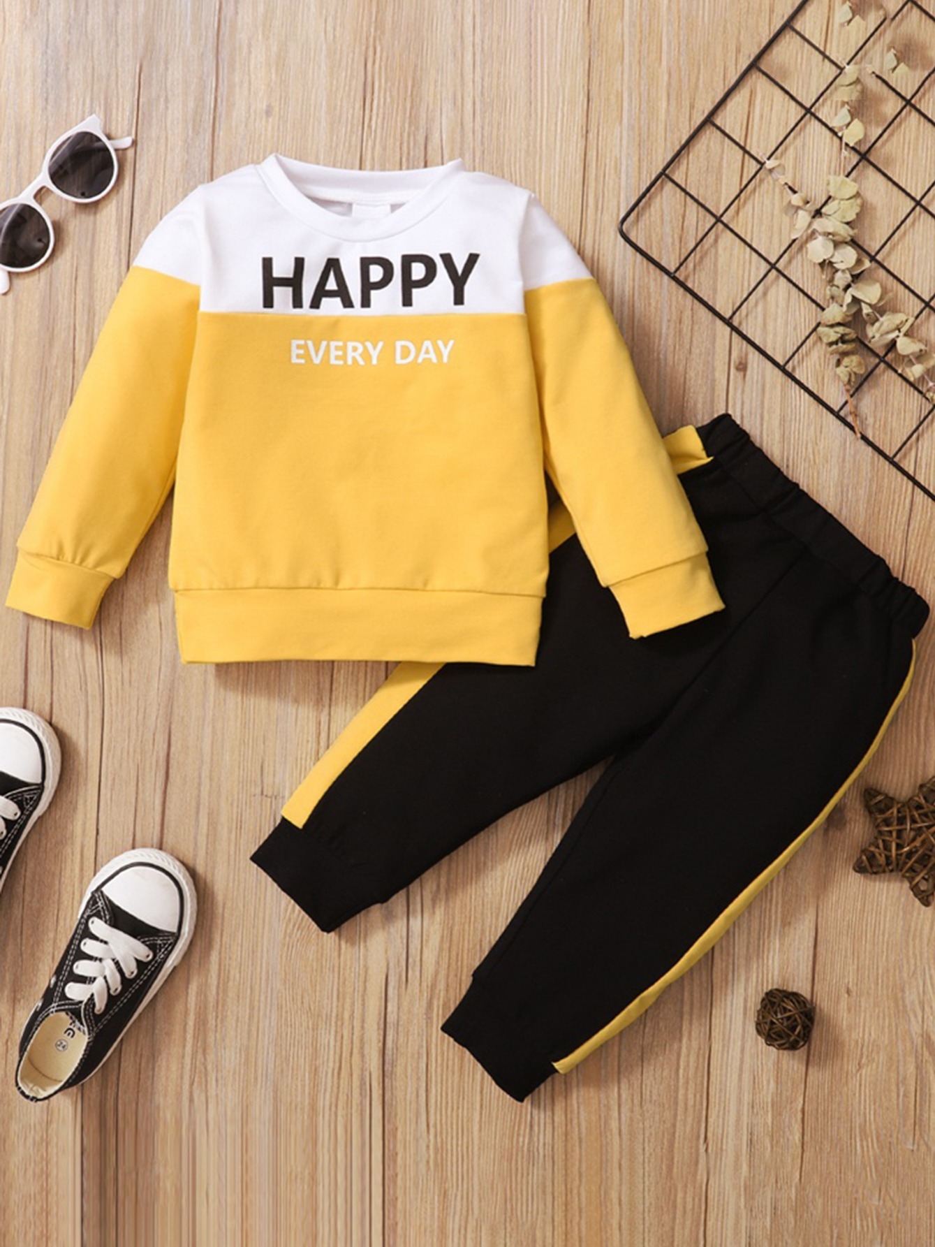 Conjunto 2 Pzas Pantalones Sudadera Estampado happy Ropa - Temu